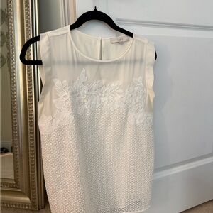 LOFT Cream Embellished Sleeveless Blouse